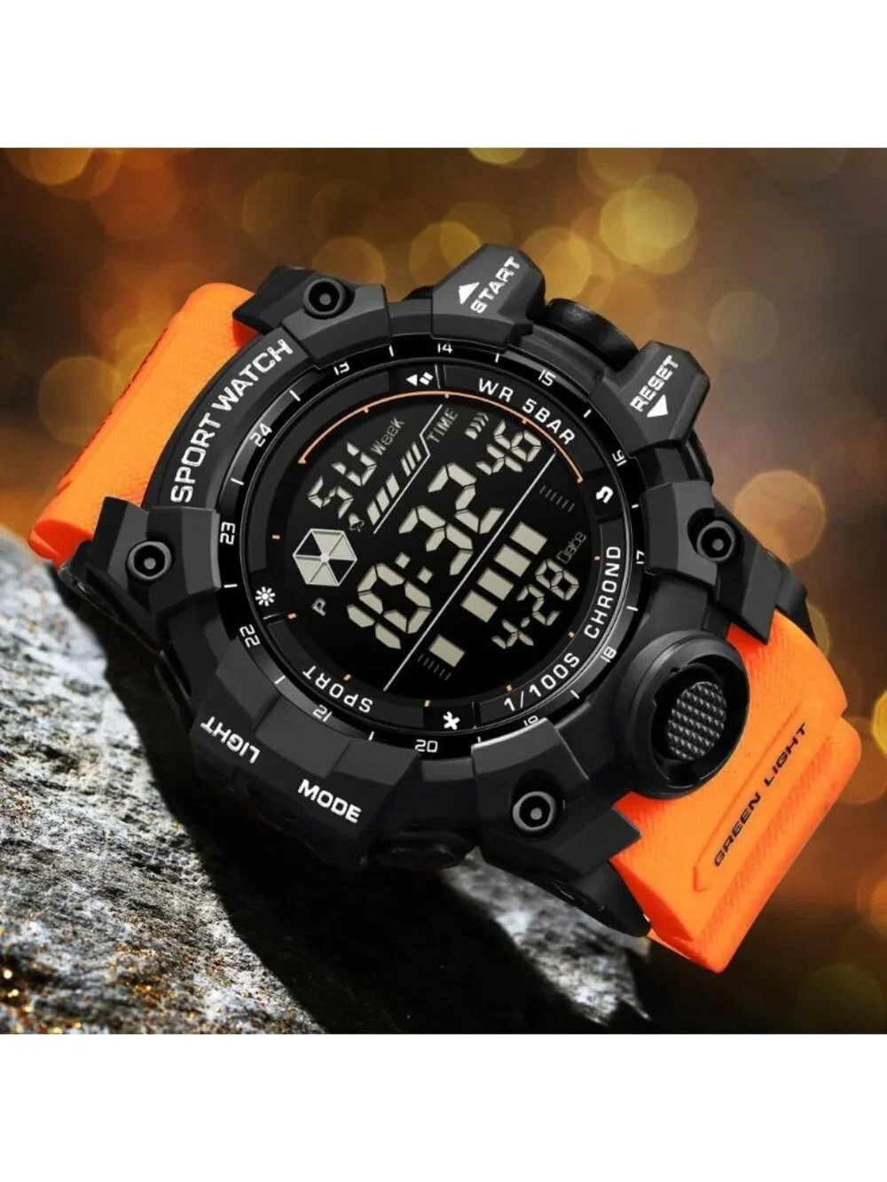 Men's Orange Analog Quartz Electronic Military Multifunction LED Digital Watch